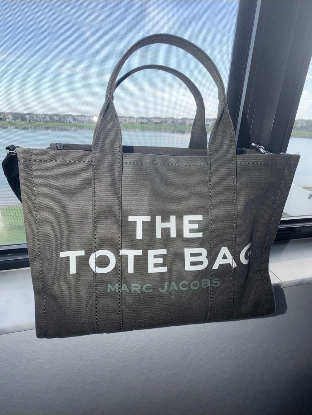 Marc Jacobs Olive Green Canvas Tote with Bold White Logo